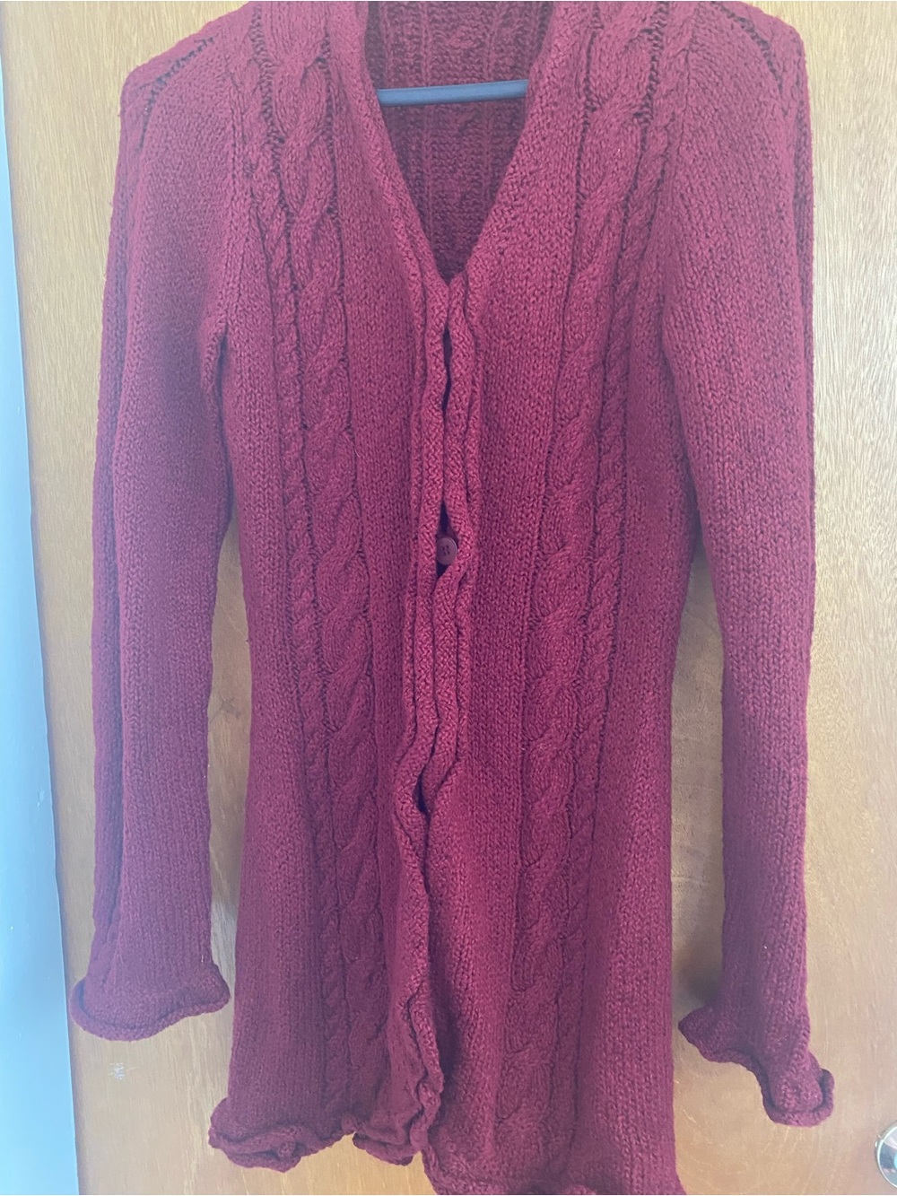 Indigenous Maroon Cable-Knit Button Front Cardigan